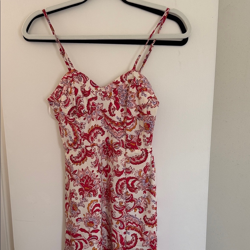 Jessica Simpson Red and Cream Paisley Spaghetti-Strap Dress